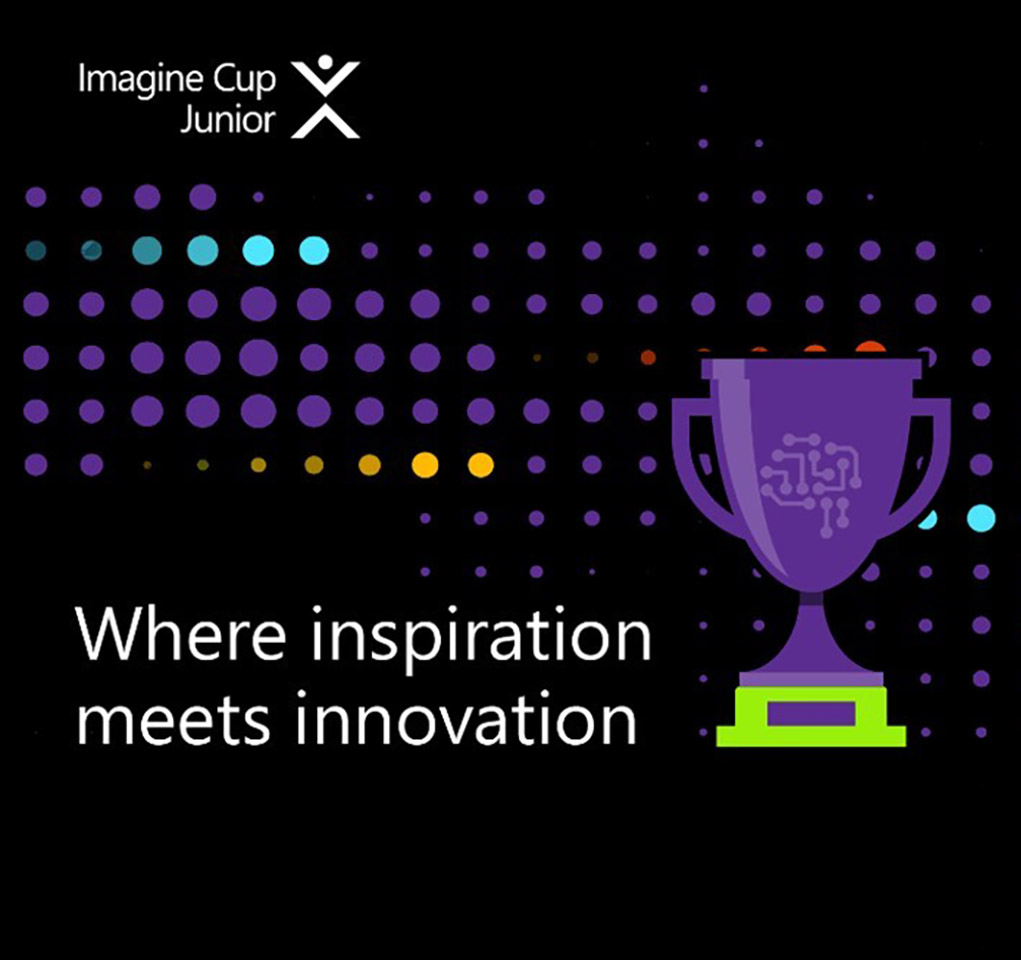 Trophy and Imagine Cup Junior logo next to text reading: Where inspiration meets innovation