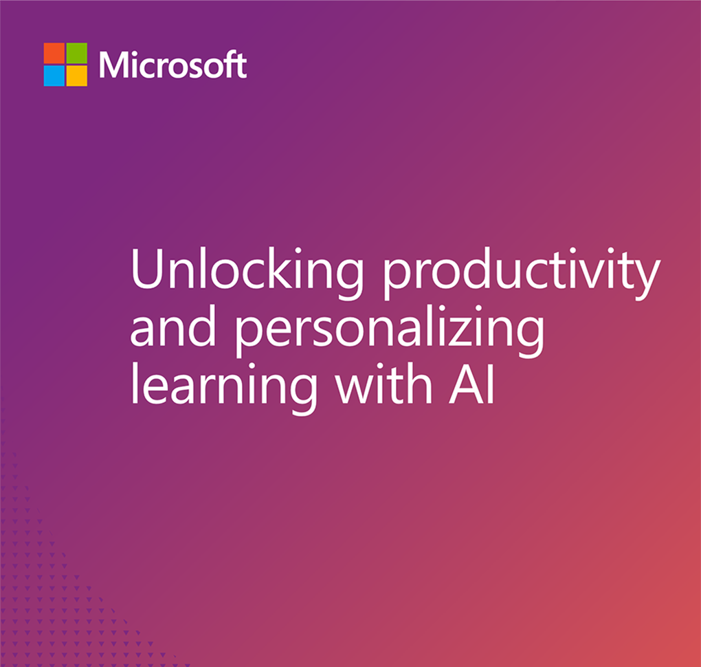Microsoft logo and text reading: Unlocking productivity and personalizing learning with AI