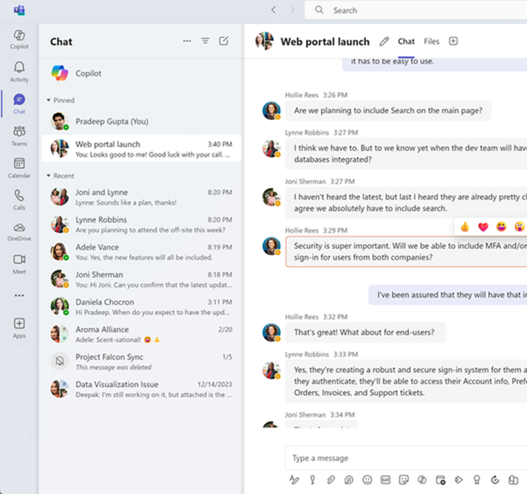 Chat session in Microsoft Teams
