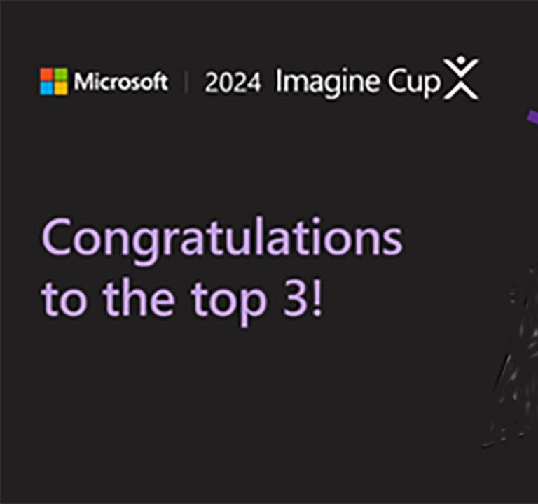 Logos for Microsoft and Imagine Cup, along with the words congratulations to the top three