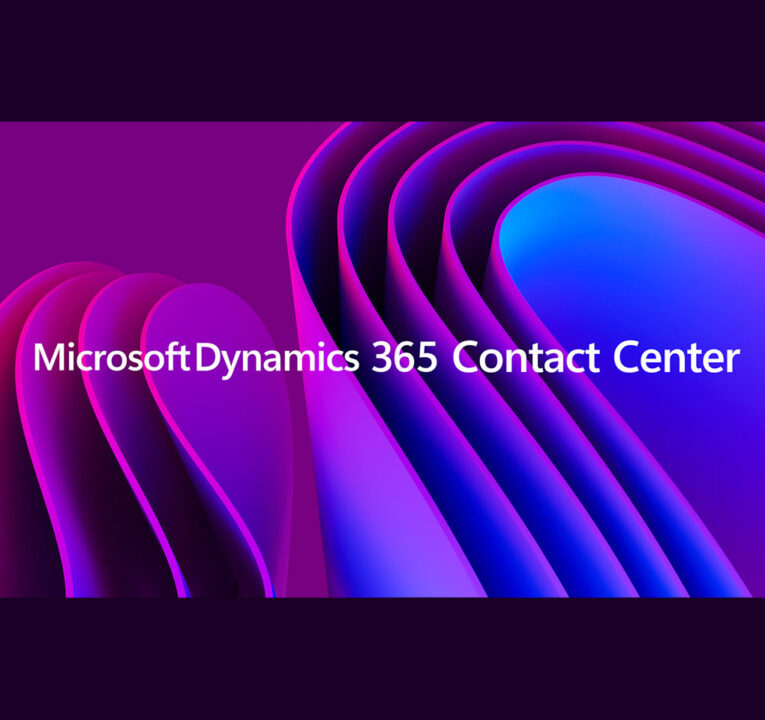 Text reading Microsoft Dynamics 365 Contact Center against a colorful background