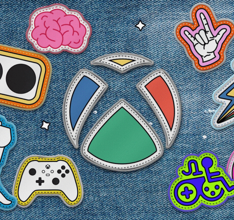 Xbox logo surrounded by icons representing various accessibility topics