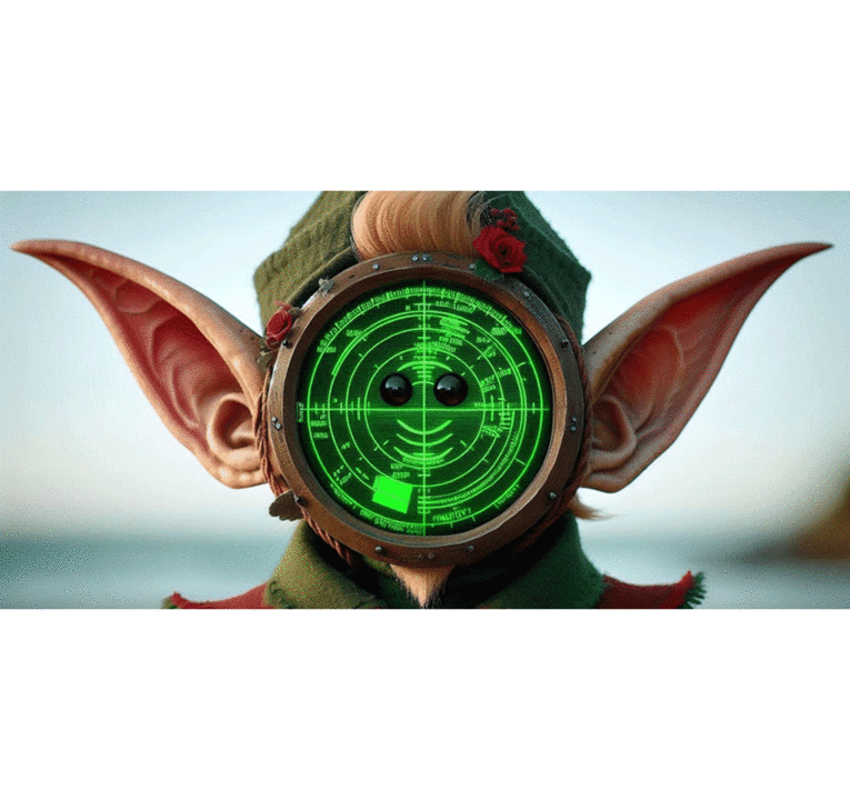 Elf with a radar screen for a face