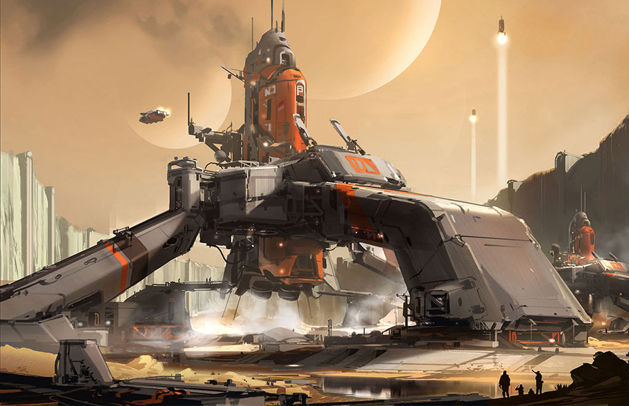 Escape from A.R.C. concept art: Launch platform in valley