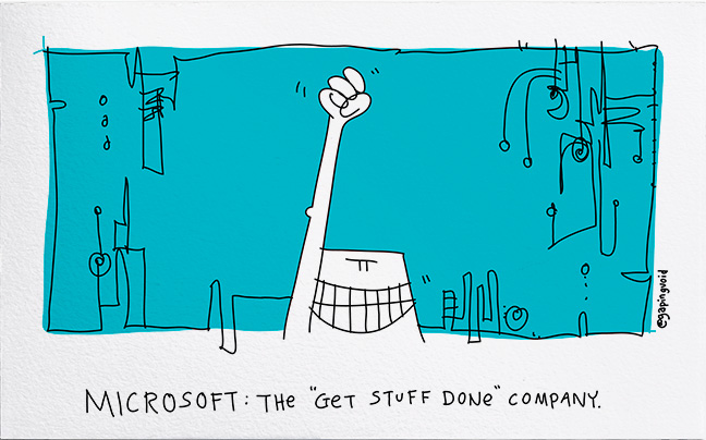 Hugh Macleod Illustrated Business Card: Microsoft: The “get stuff done” company.