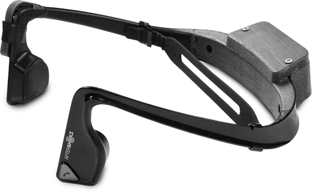 Photograph of AfterShokz bone-conducting headphones, part of Microsoft's 3D soundscape technology
