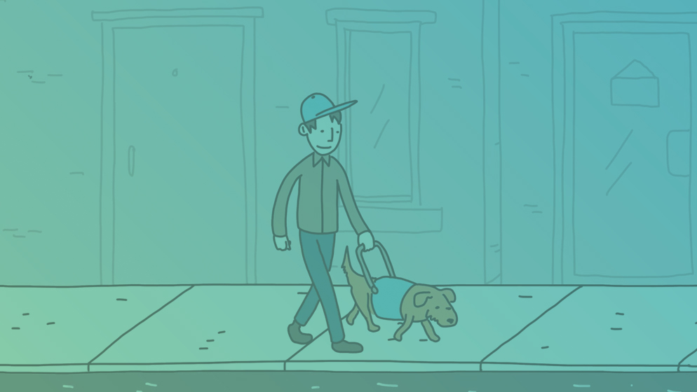 Illustration of a boy with an aid dog [Thumbnail for Independence Day Video]