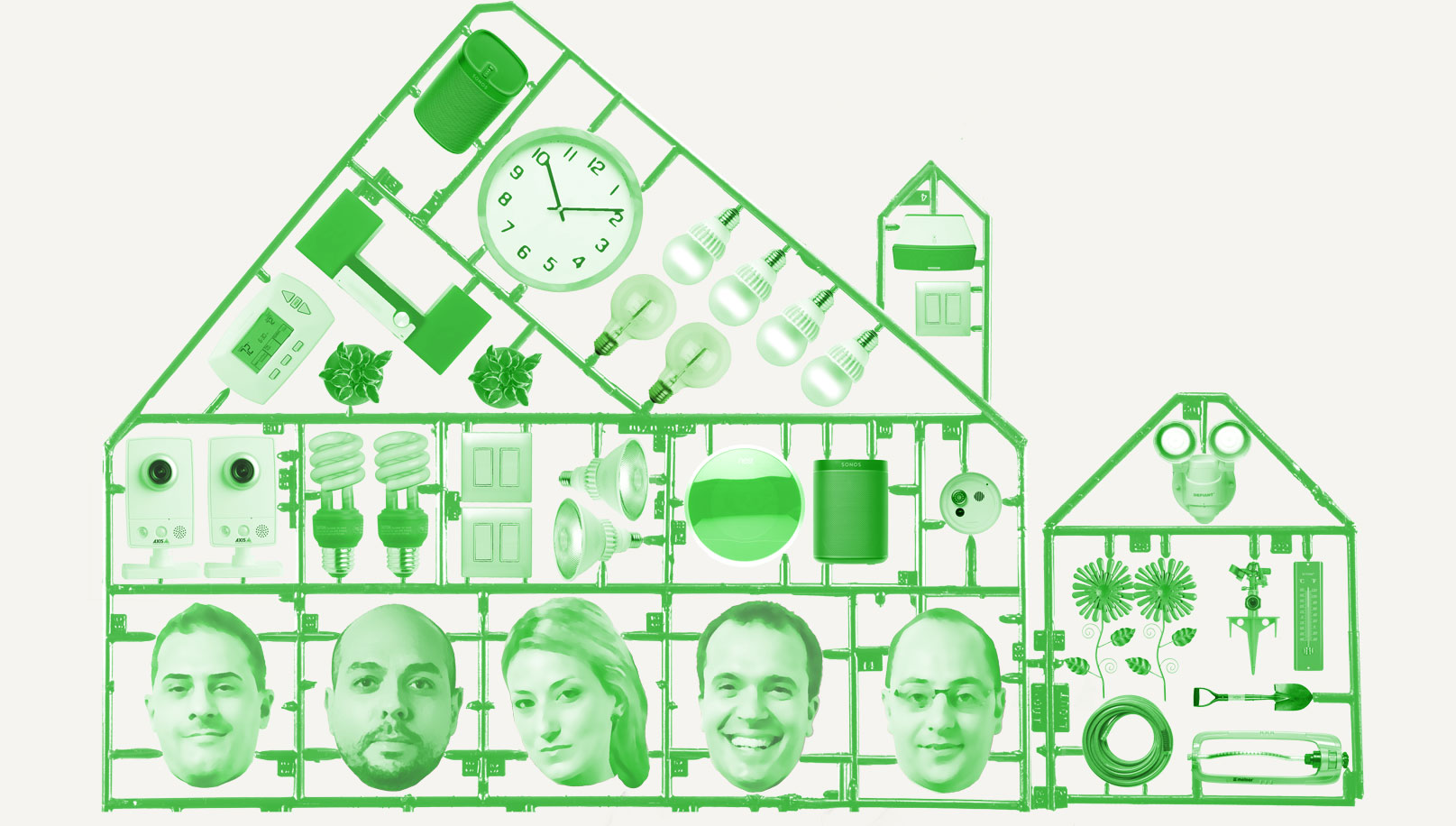 An illustration in the shape of a house using the team members and easydom controllable components