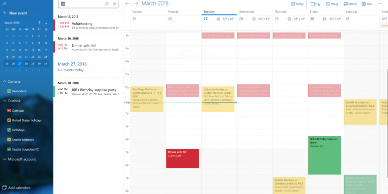 В приложении «Календарь» для Windows 10 доступен поиск