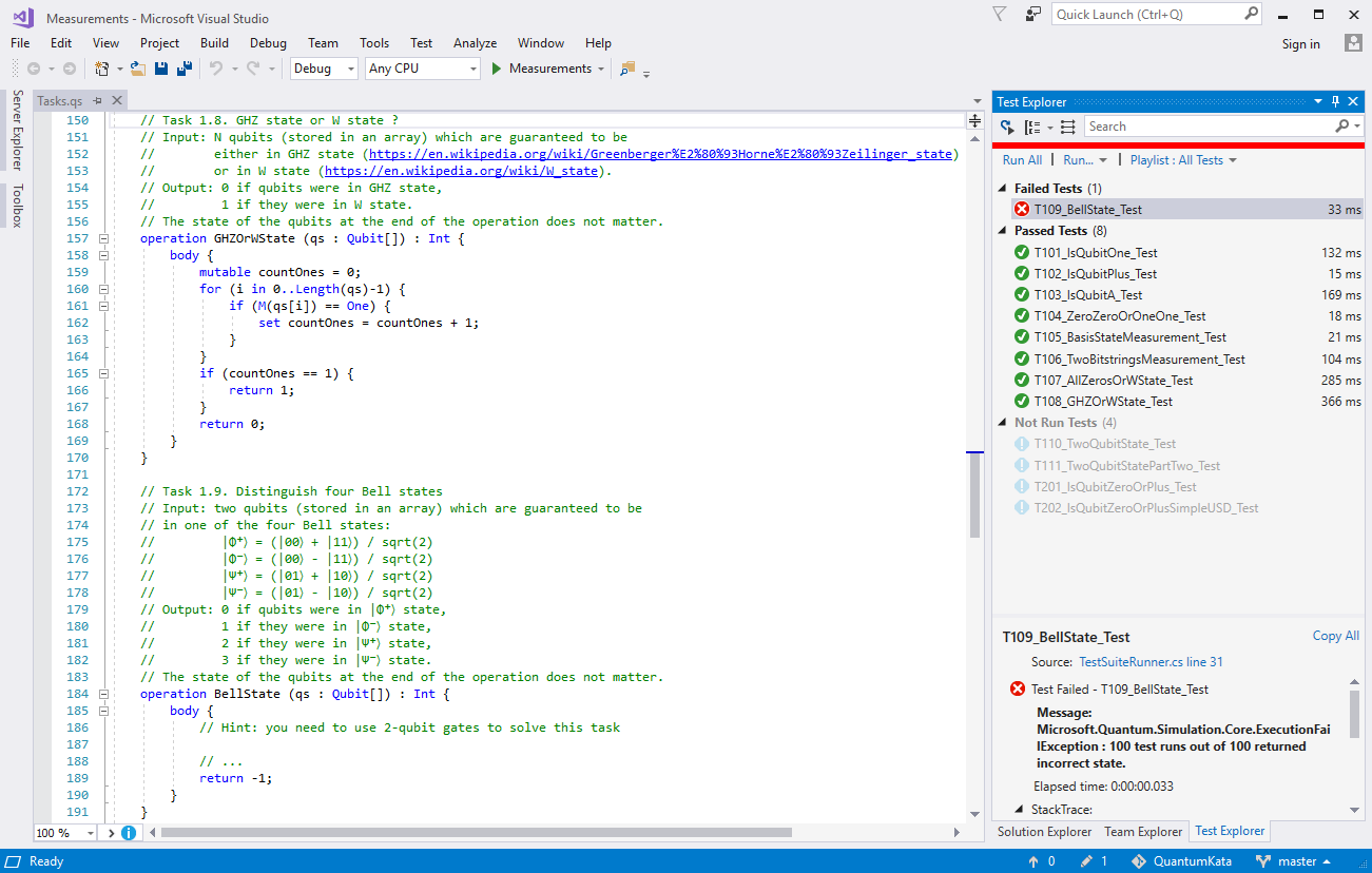 Скриншот Работа с Quantum Katas в Visual Studio