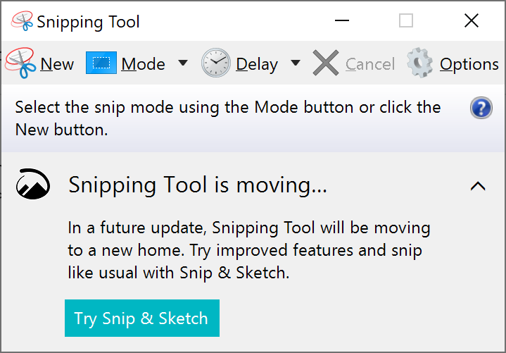 Скриншот предупреждения по Snipping Tool