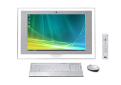 The Sony LT, a 22-inch, wall-mountable HDTV with a transparent glass border and a VAIO PC tucked into its side panel.