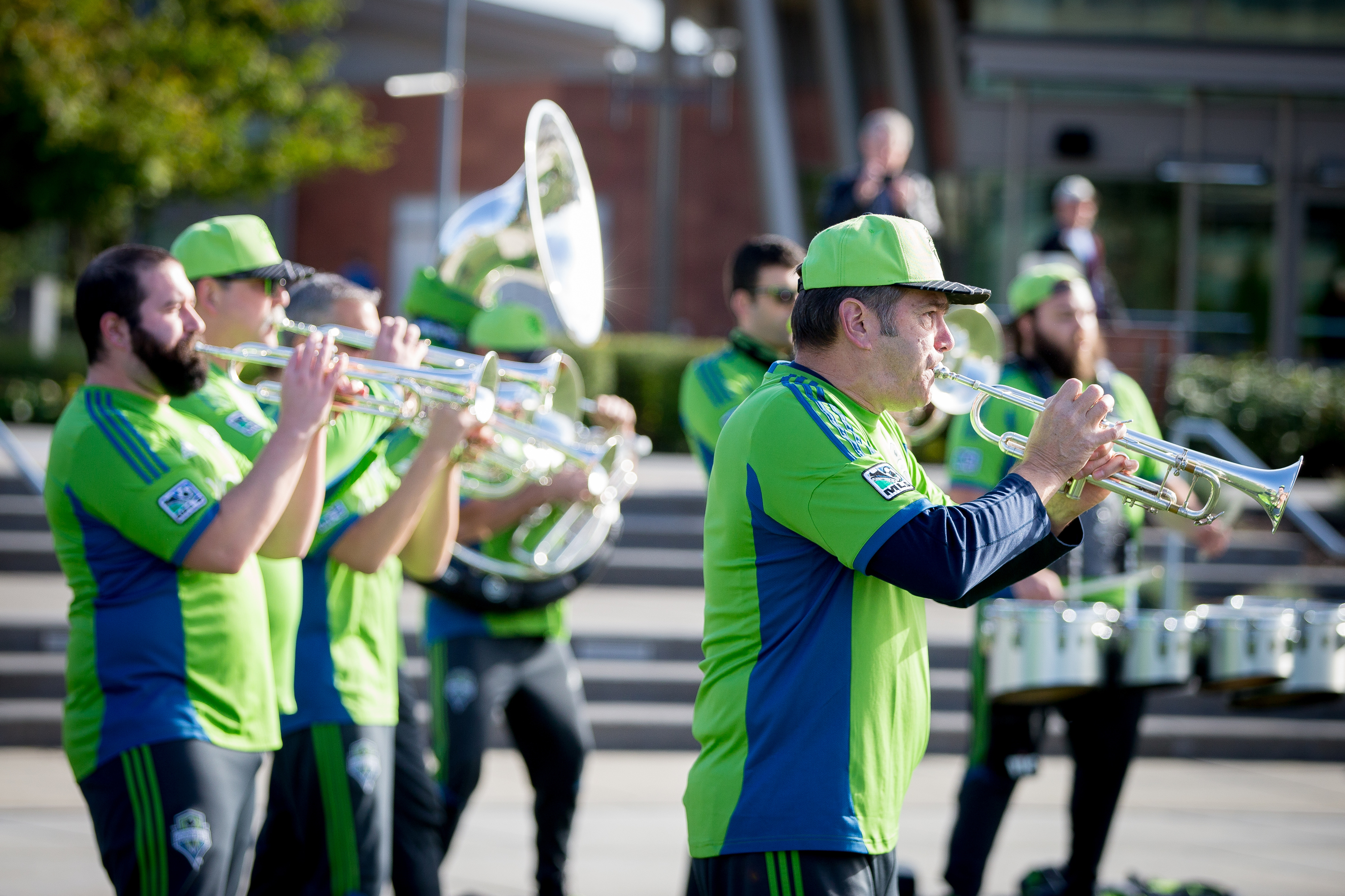 Sound Wave, the Sounders marching band, kicks off the festivities.