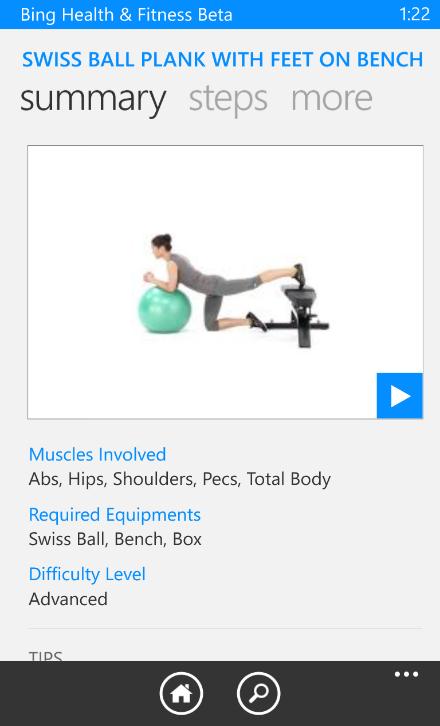 The Bing health and fitness app offers fitness instruction 