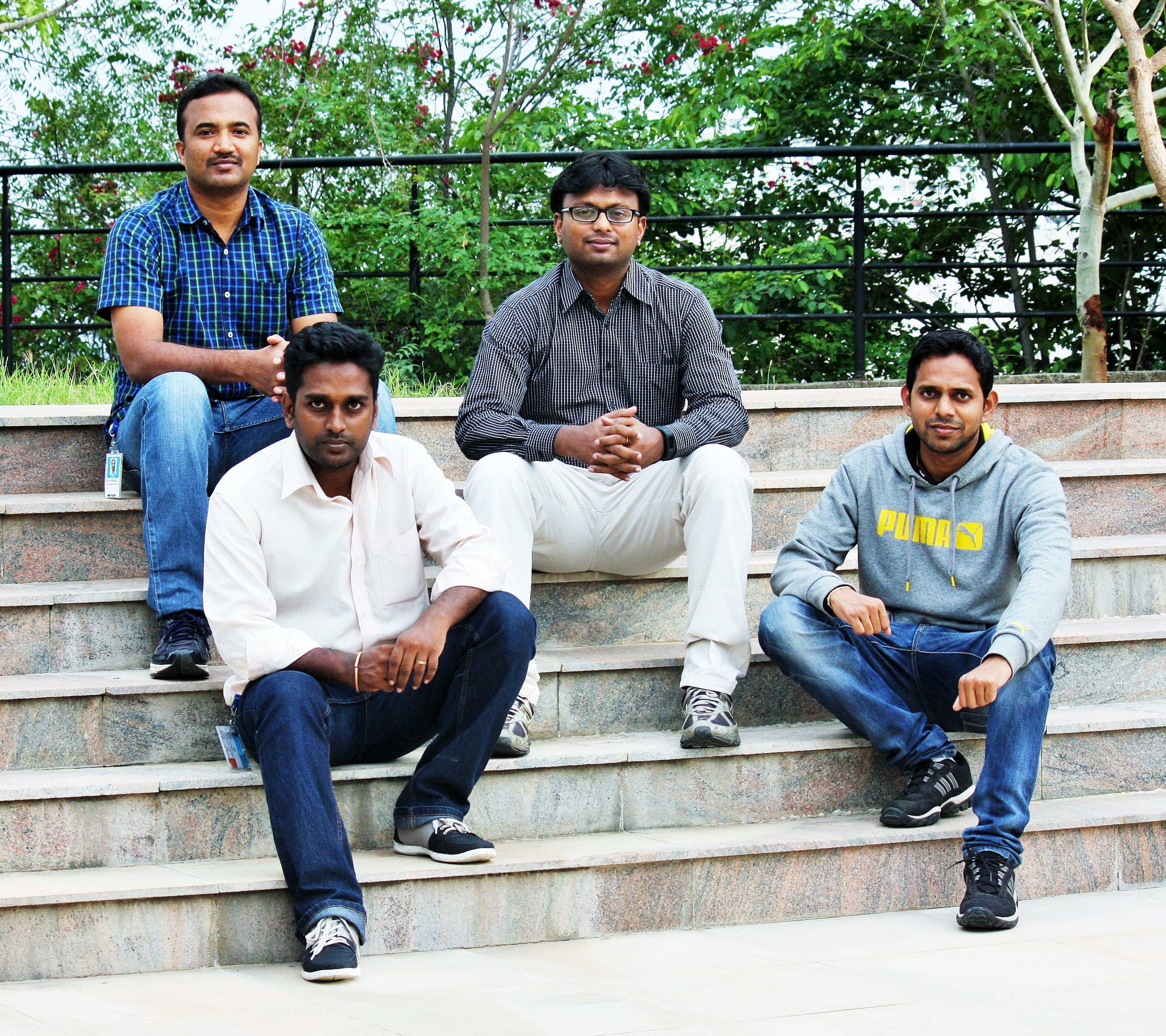 Members of the Cortana vision for Visually Impaired project team in India. From left: Ravishankar Sanjeevaiah, Satish Kumar Kannan, Felix Devarajan and Abhijit Digambar Bhadre. Not pictured: Shree Lakshmi Rao, Andrew Puhl and Satish Peri.