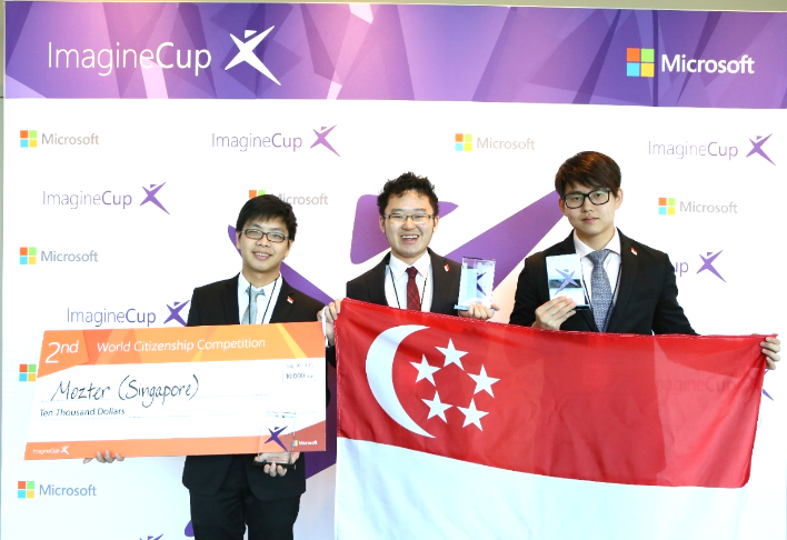 (From left) Phuong Thanh Van, Goi Jia Jian and Kirk Yeo of Team Mozter from Temasek Polytechnic
