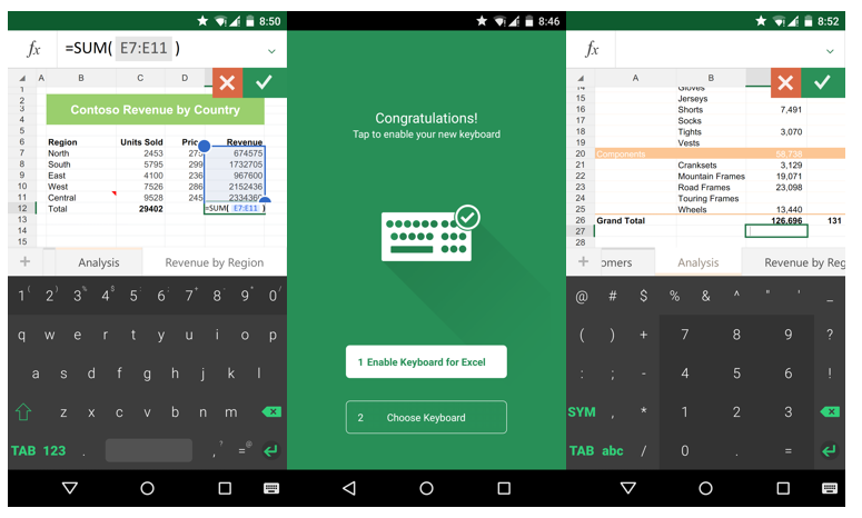 Keyboard for Excel for phones