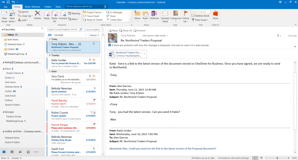 Modern attachments in Outlook 2016 make it easy to find and attach files