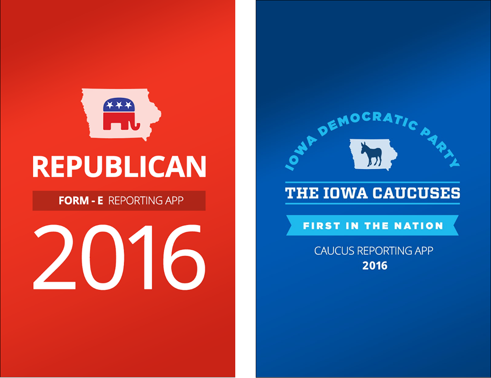 The Iowa caucuses reporting apps, as run by the Iowa Democratic Party (IDP) and the Republican Party of Iowa (RPI)