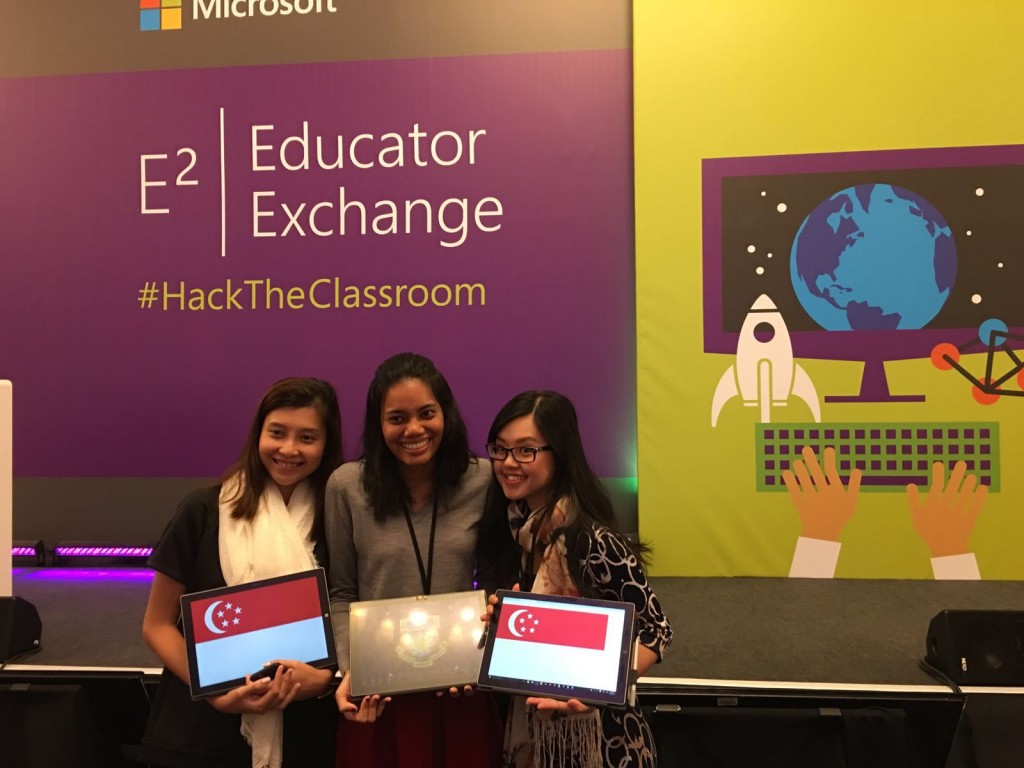 Microsoft Innovative Educator Experts Jaslyn Ng (left) and Magdalena Furtado (centre) join Jessica Wong, Microsoft Partners-in-Learning Program Manager, in representing Singapore at Microsoft’s E2 Global Educator Exchange 2016 in Budapest, Hungary