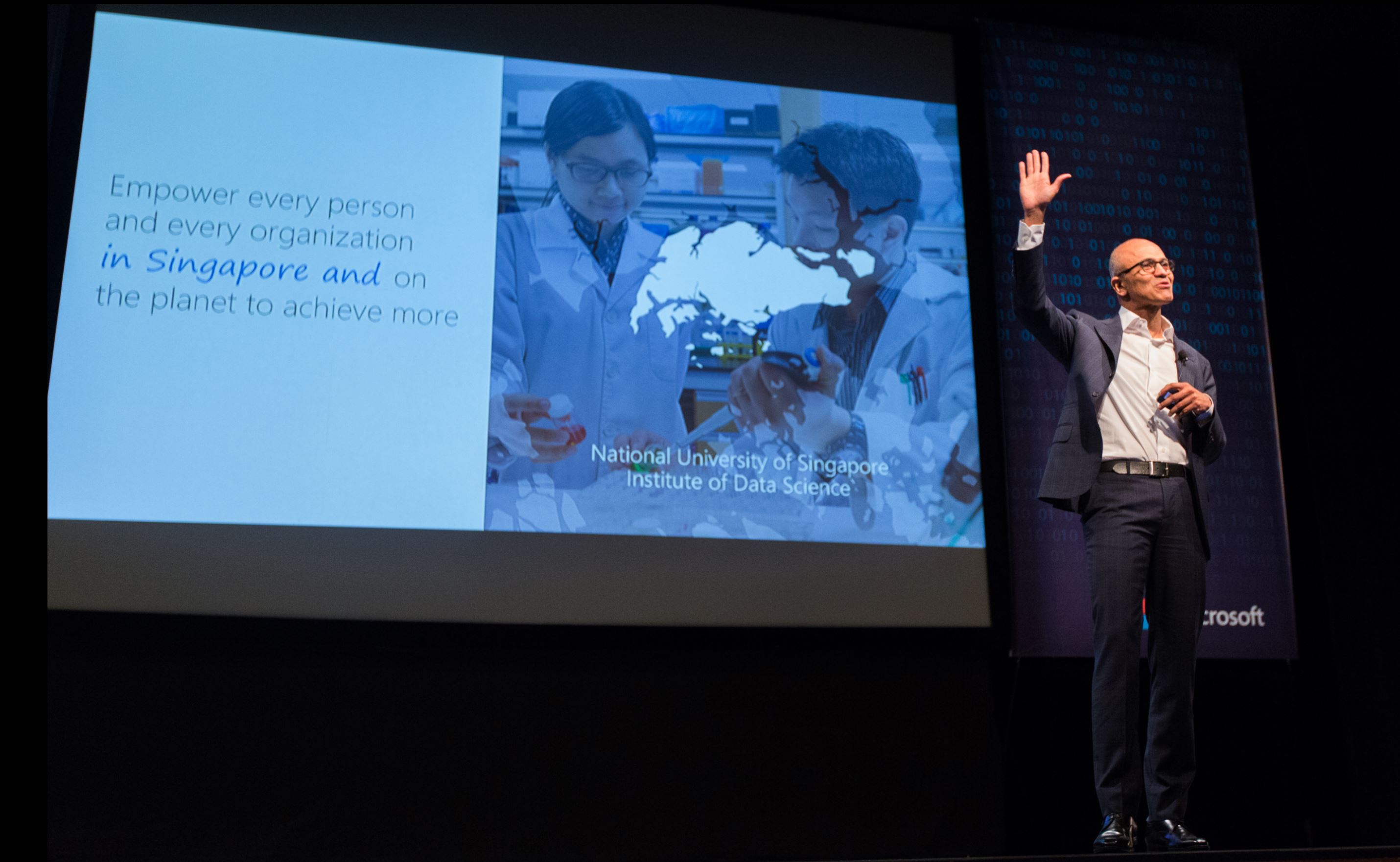 Microsoft CEO Satya Nadella speaking to developers about Microsoft’s vision to empower every person and every organisation in Singapore and on the planet to achieve more.