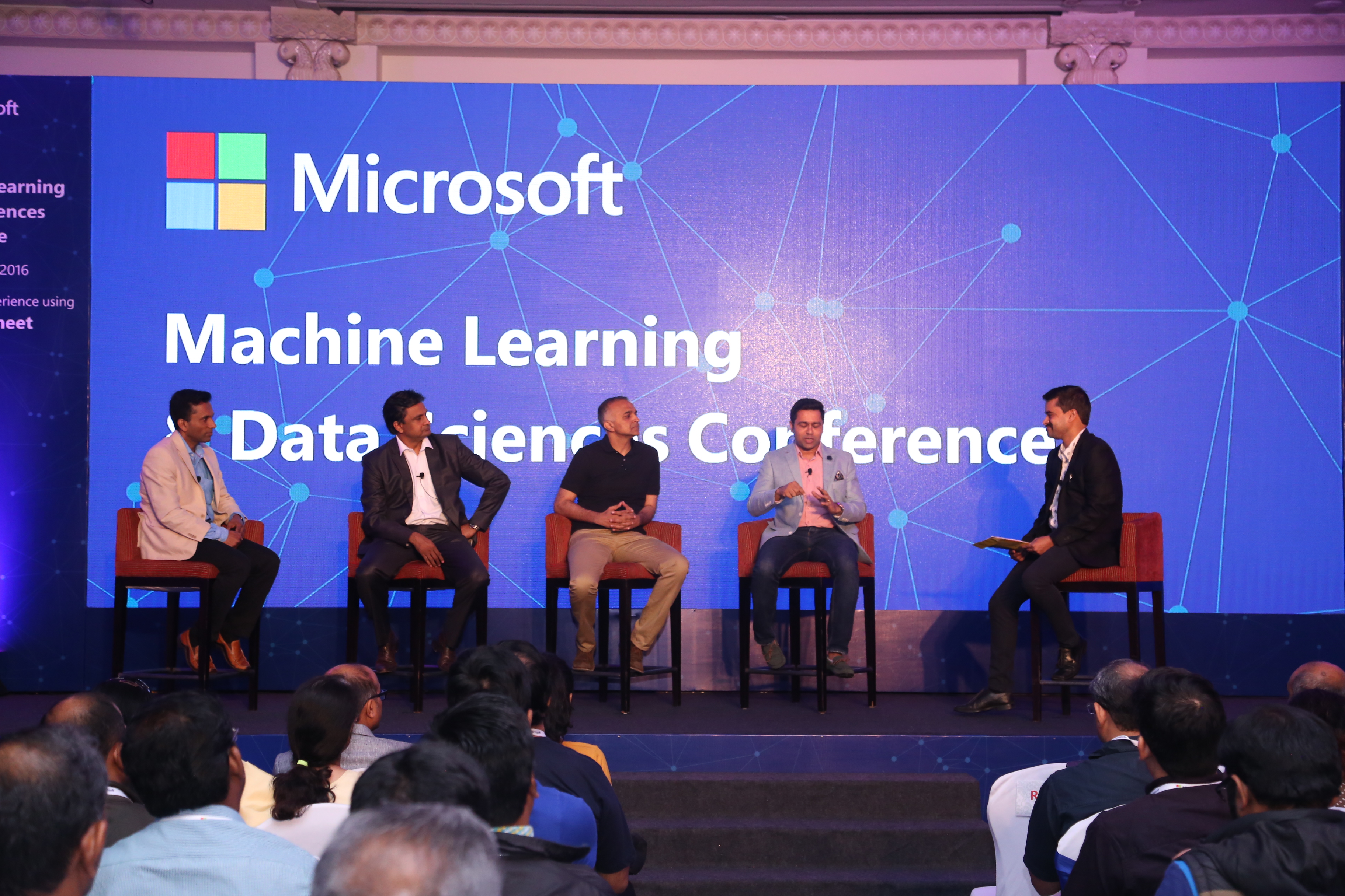 From Right - Shamya Dasgupta - Senior Editor, Wisden India; Aakash Chopra - former Indian cricketer; Meetul Patel - General Manager, Microsoft India; Javagal Srinath - former Indian cricketer and Joseph Sirosh - Corporate Vice President - Data Group, Microsoft at the Microsoft Showcase for Machine Learning and Data Sciences in Sports at Bengaluru. The showcase discussed the growing impact of technology on sports and the role Microsoft's Machine Learning can play in accurately calculating target scores in weather-interrupted T20 cricket matches. It also discussed  possibilities of how Machine Learning can transform sports management and administration including monitoring health condition on the field, predicting injuries and taking pre-emptive action.