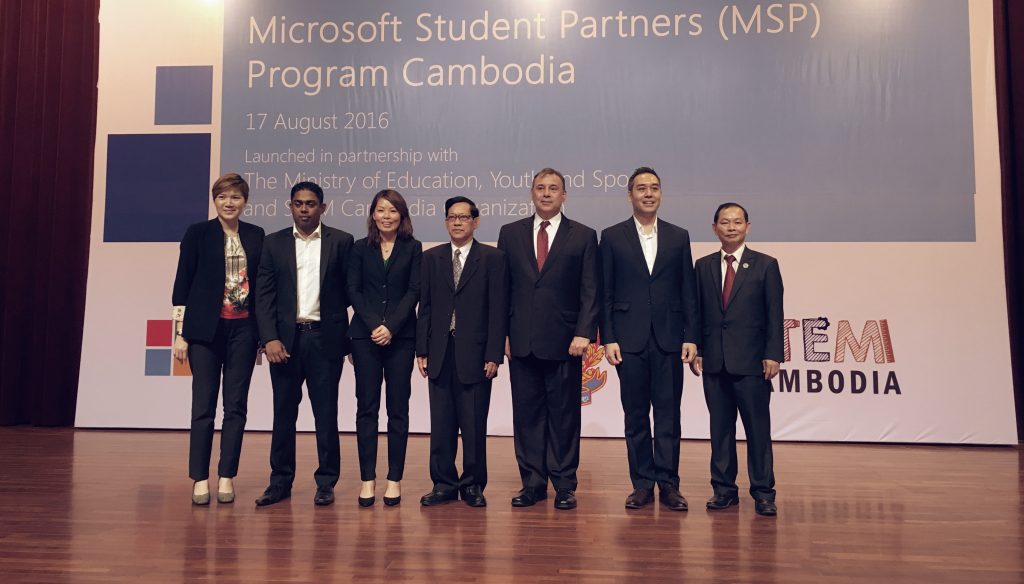 (L-R): Bin Ru Tan, Sales Director, South East Asia New Markets, Microsoft; Wellington Perera, Developer Experience Lead, South East Asia New Markets, Microsoft; Rena Chai, Marketing and Operations Lead, South East Asia New Markets, Microsoft; Youk Ngoy, Secretary of State, Ministry of Education, Youth and Sports, William Heidt, US Ambassador to Cambodia; Allen Dodgson Tan, Managing Director, STEM Cambodia; Dr. Chan Roath, Director General, Ministry of Education, Youth and Sports
