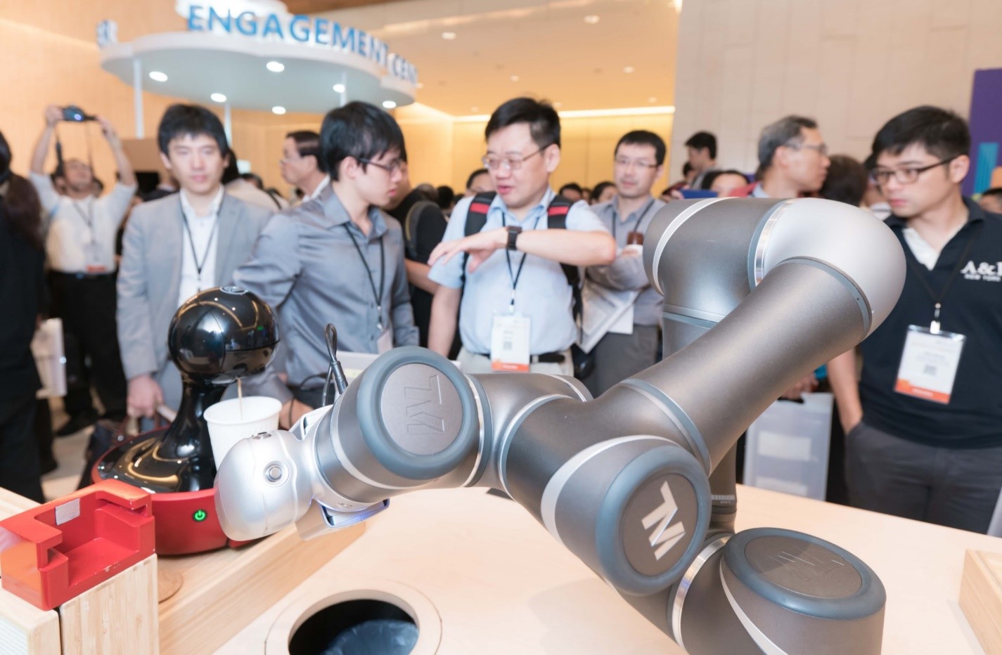 Techman Robot Inc’s coffee-making robot that could be operated by visitors tapping their badges was a hit especially amongst coffee lovers