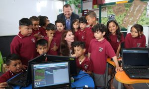 Microsoft and OMG Tech visit Sylvia Park School in Mt Wellington, Auckland, where the children learned an hour of code in Te Reo. Credit; Peter Meecham/ www.photosport.nz