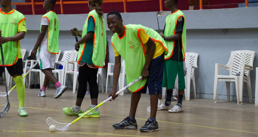 Marvellous Adewopo at floor hockey practice in Lagos, Nigeria