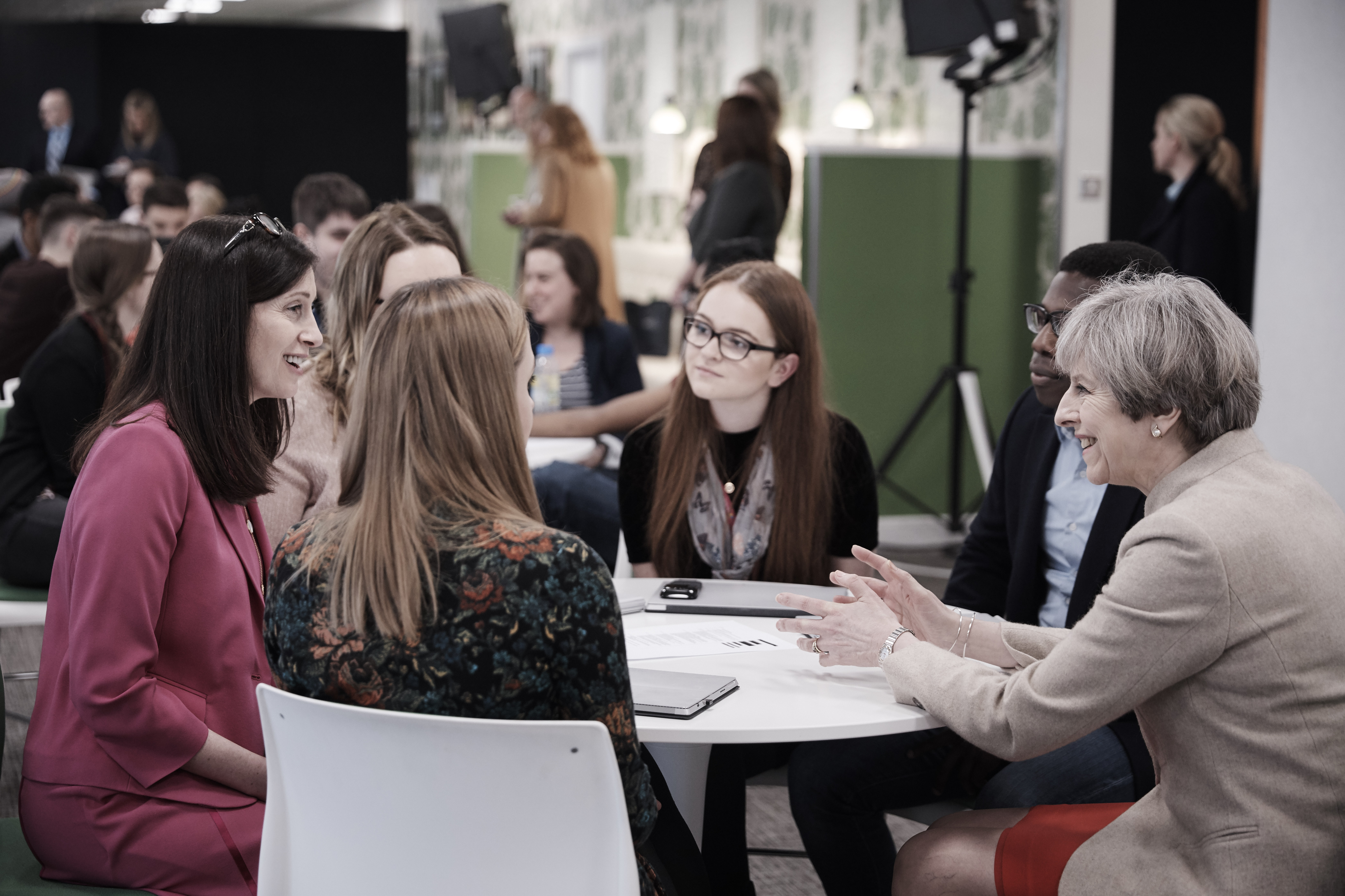 Prime Minister Theresa May and Microsoft UK CEO Cindy Rose meet interns, apprentices and graduates