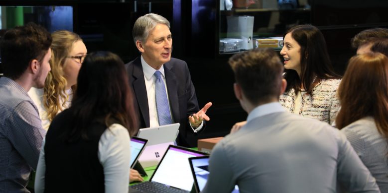 Chancellor Philip Hammond met Microsoft UK Chief Executive Cindy Rose at the company's office in Reading on the same day its digital skills plan was launched