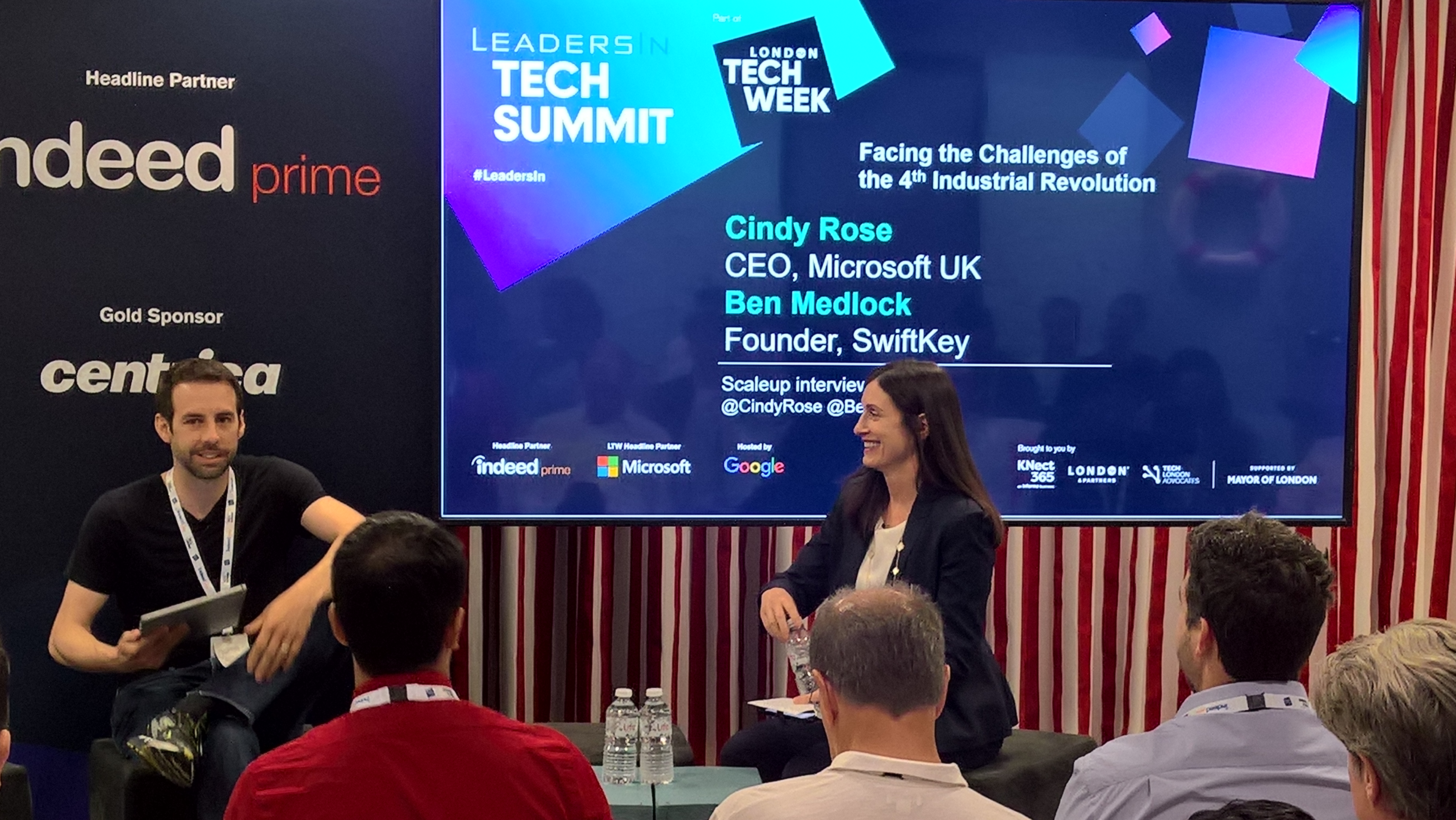 Cindy Rose, Microsoft UK CEO, and Ben Medlock, SwiftKey founder, talked about the fourth industrial revolution and artificial intelligence