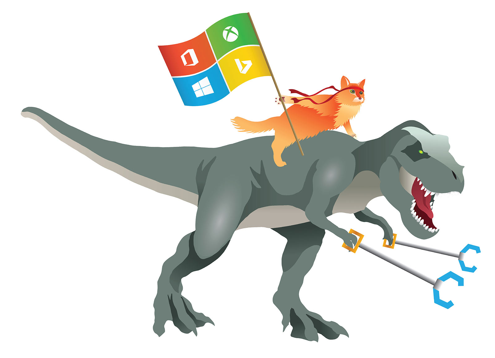 Любимчик Лемсон среди всех вариантов мема— ниндзя-кот верхом на тираннозавре. Лемсон создала ниндзя-кота в 2014 году, и с тех пор он стал неофициальным животным-талисманом Microsoft.
