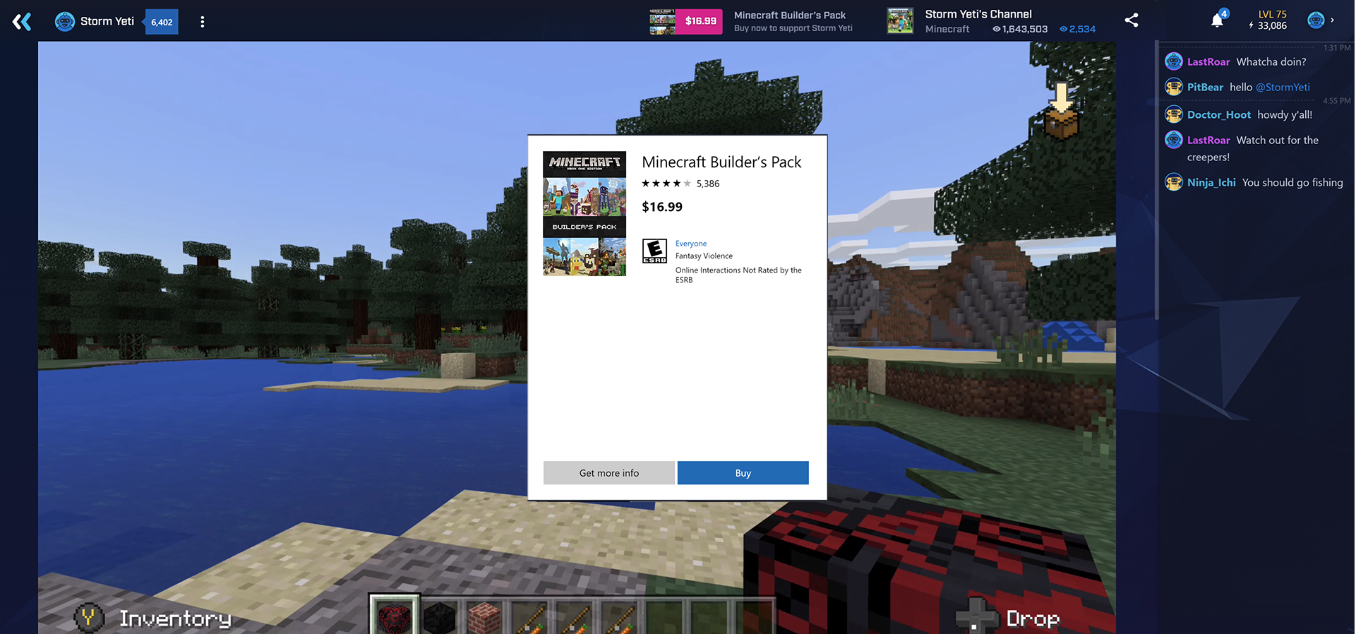 Direct Purchase while watching Minecraft on Mixer