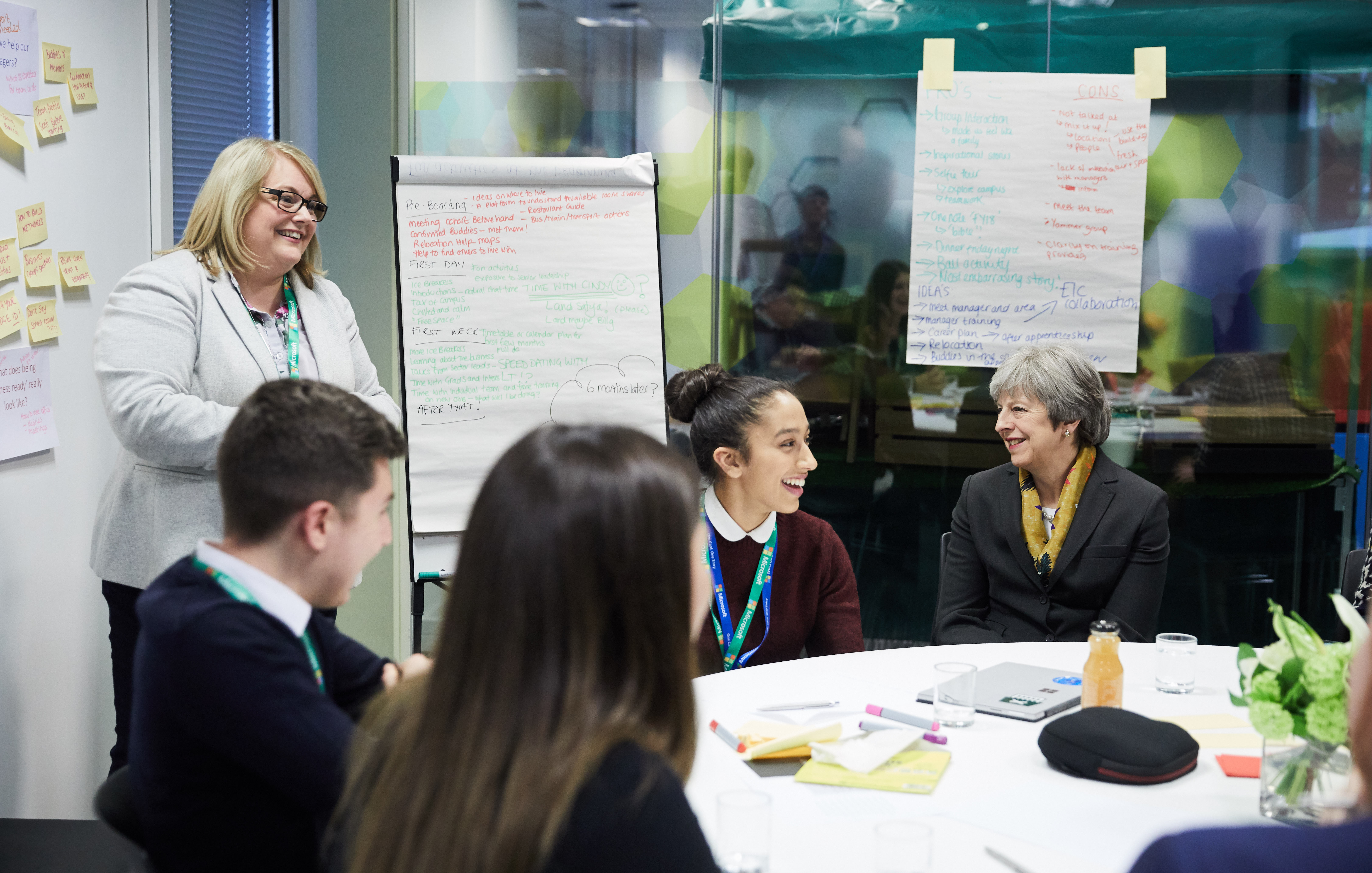 Prime Minister Theresa May with Microsoft apprentices