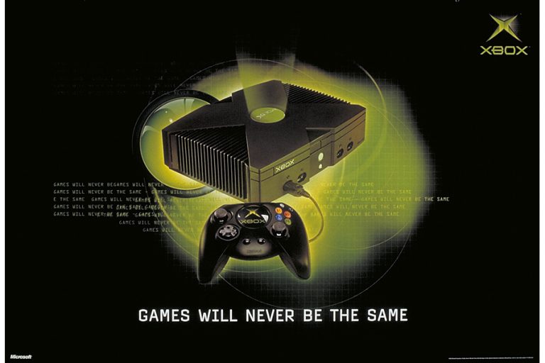 Early Xbox marketing poster used the tagline: "Games Will Never be the Same" and included the “Duke” controller.