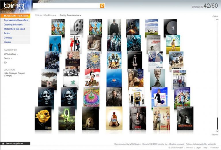 Bing Visual Search Beta Example: Movies in Theaters