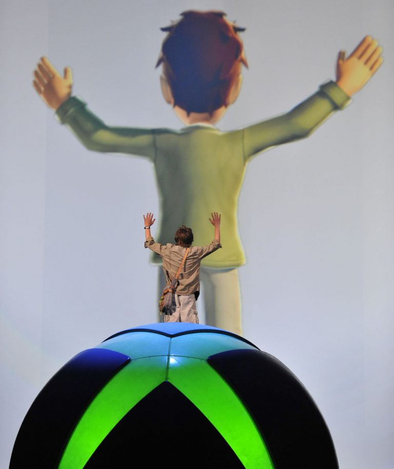 Showing off the capabilities of the hands-free Kinect for Xbox 360 device and experience at spectacular live event at Galen Center Los Angeles, June 13, 2010.