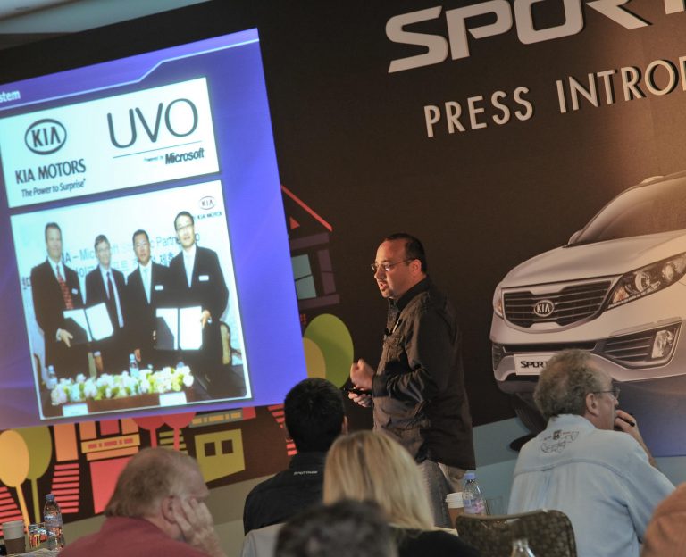 Henry Bzeih, National Manager, Connected Car for Kia Motors talks UVO, powered by Microsft. Photo courtesy of Kia Motors America.