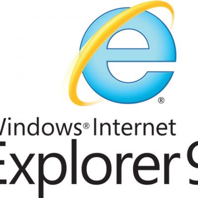 A vertical logo of Windows Internet Explorer 9.