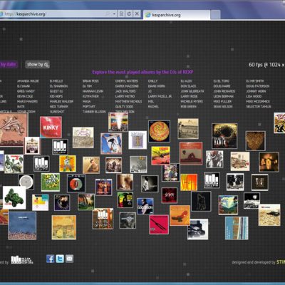 The KEXP Streaming Archive shows a visualization of 10 years of playlists from the independent radio station, built entirely with HTML5 and rendered in Internet Explorer 9.