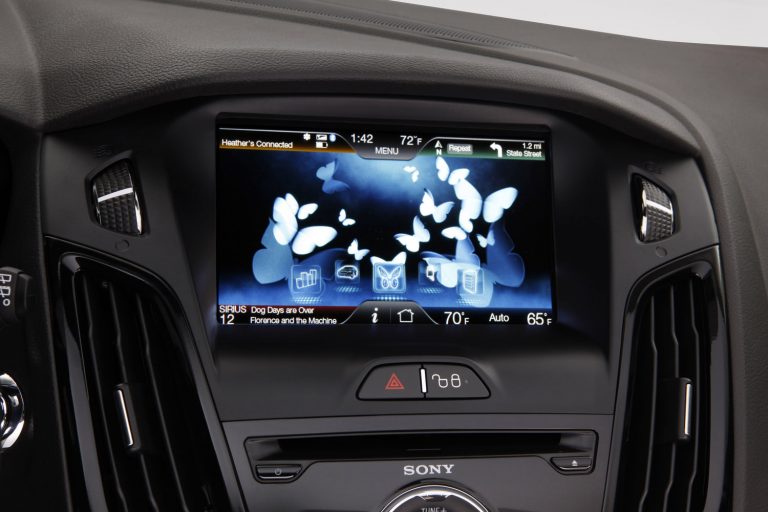 A close up of the Ford SYNC automotive infotainment system details the excellence in graphic displays produced by the award-winning solution.