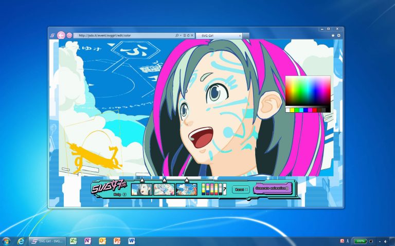 SVG Girl showcases the capabilities of hardware accelerated Internet Explorer 9 SVG (Scalable Vector Graphics) animations.
