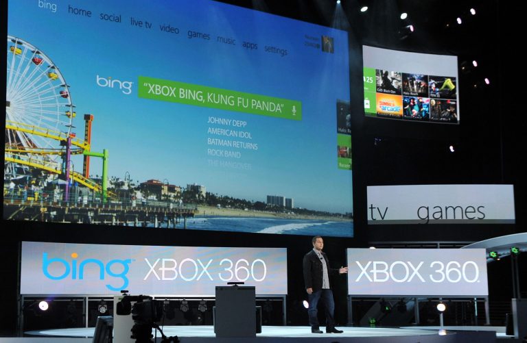 Marc Whitten, corporate vice president for Xbox LIVE, announces Bing voice search for Kinect at the Electronic Entertainment Expo (E3) in Los Angeles. June 6, 2011.