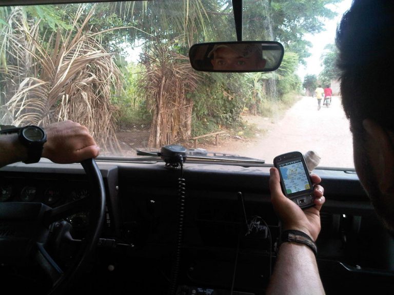 Relief workers in Haiti use GINA System’s live, interactive mapping software, installed on their mobile device, to efficiently track the disaster site and locate people in the field.