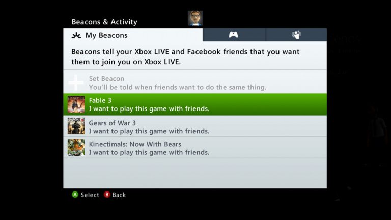 With Beacons, no matter what you're currently doing on Xbox LIVE, your friends know that it's OK to ask you to play games with which you set a Beacon.