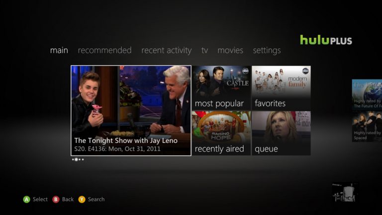 Watch any current season episode of dozens of popular TV shows with Hulu Plus on Xbox LIVE. And with Kinect for Xbox 360, play, pause and rewind with the wave of a hand or the sound of your voice.