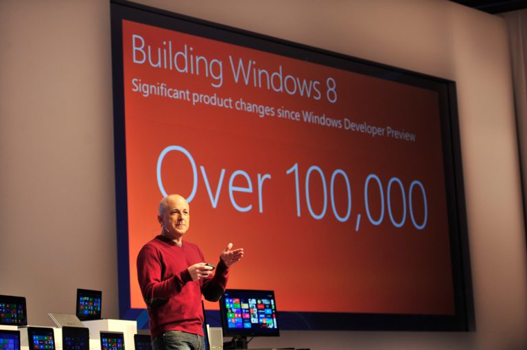 Steven Sinofsky, president of Windows and Windows Live Division, discusses all the changes to Windows 8 since the Developer Preview at the Windows 8 Consumer Preview event in Barcelona, Spain, February 29, 2012.