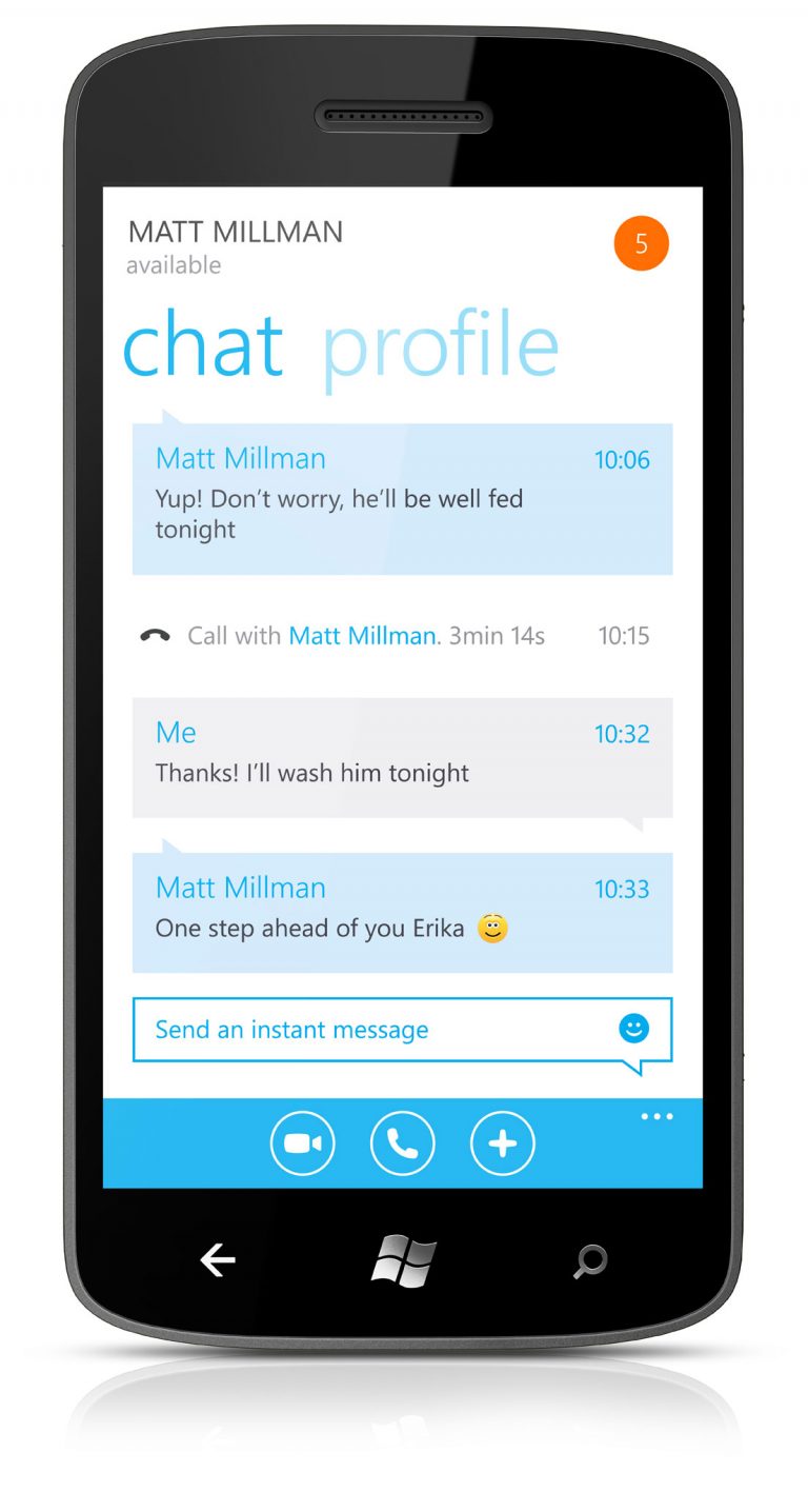 The Skype for Windows Phone app will allow you to create and hold one-to-one and group chats.